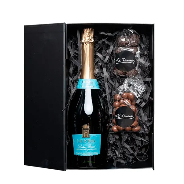 1 Espumante Leyda 750cc + 1 Trufas + 1 Almendra + Caja M