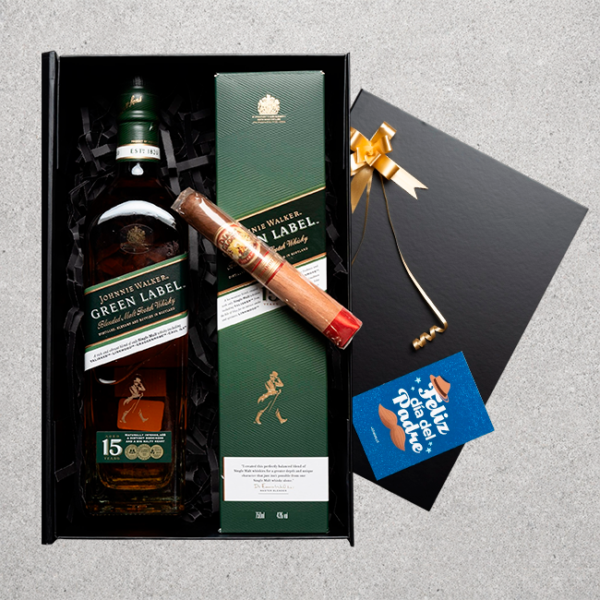 1 Johnnie Walker Green Label + 1 puro dias de gloria + Caja M