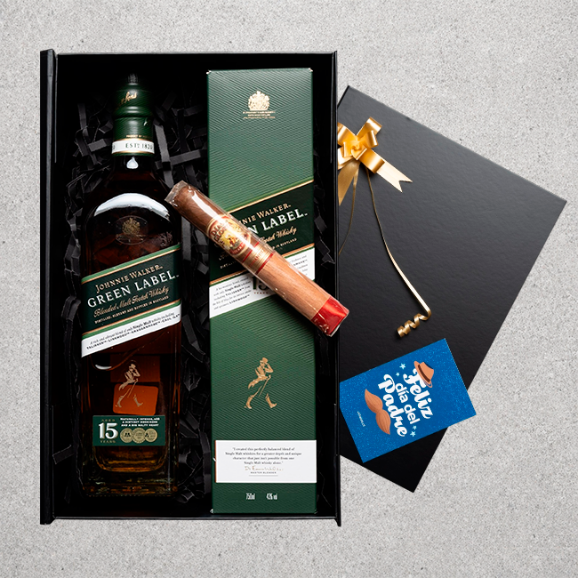 1 Johnnie Walker Green Label + 1 puro dias de gloria + Caja M