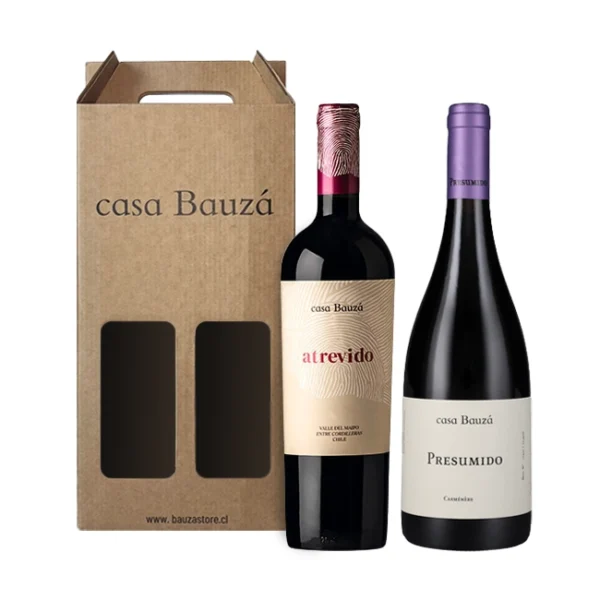 1 Vino Presumido Carmenere 750cc + 1 Vino Atrevido con Estuche 750cc
