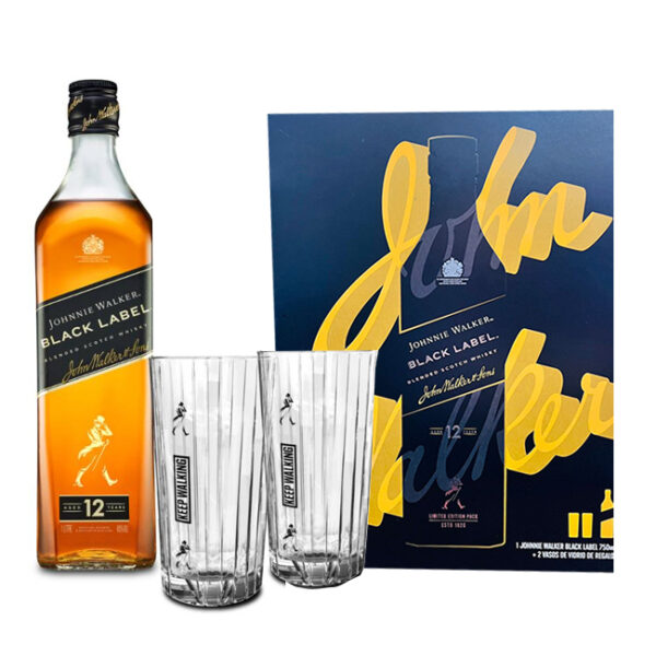 Johnnie Walker Black 750cc + 2 Vasos JW